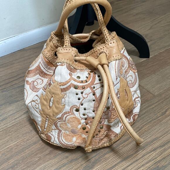 Carlos Falchi Tapestry and Leather Satchel Rare - Picture 1 of 8